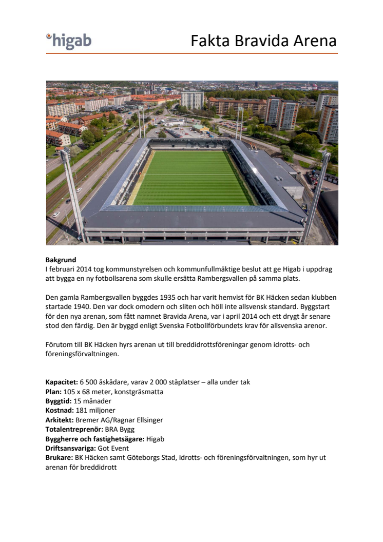 Faktablad Bravida Arena