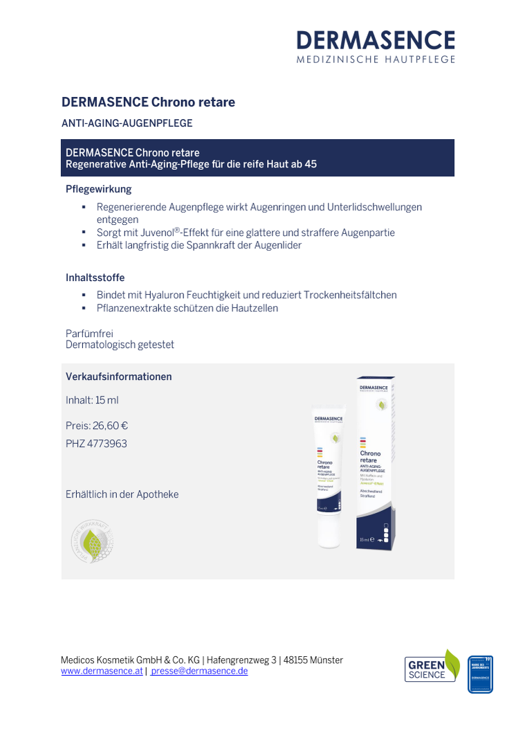 Factsheet AT: DERMASENCE Chrono retare Anti-Aging-Augenpflege