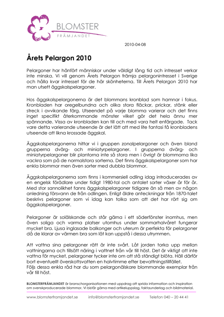 Årets Pelargon 2010