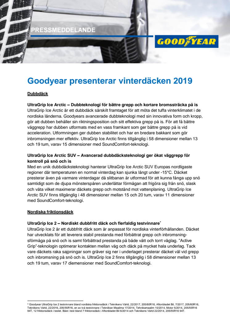 Goodyear presenterar vinterdäcken 2019