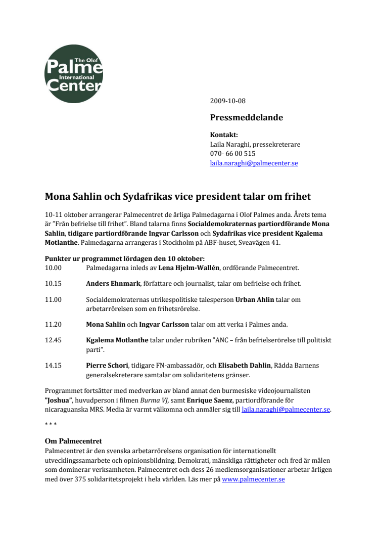 Mona Sahlin och Sydafrikas vice president talar om frihet