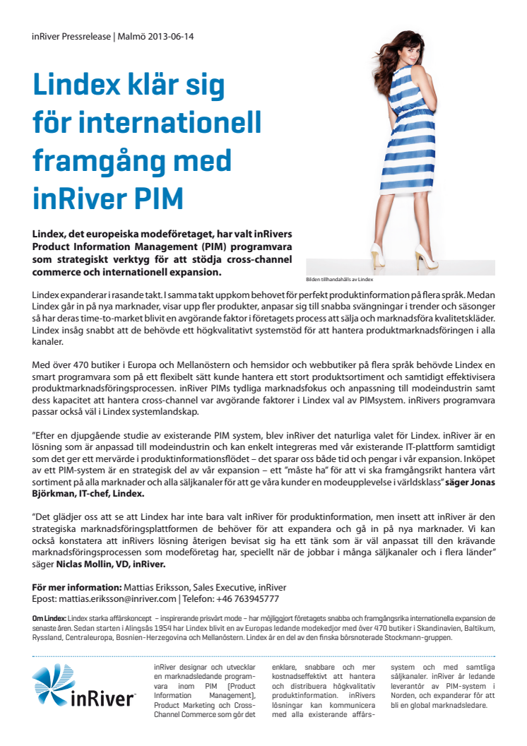 Lindex klär sig för internationell framgång med inRiver PIM