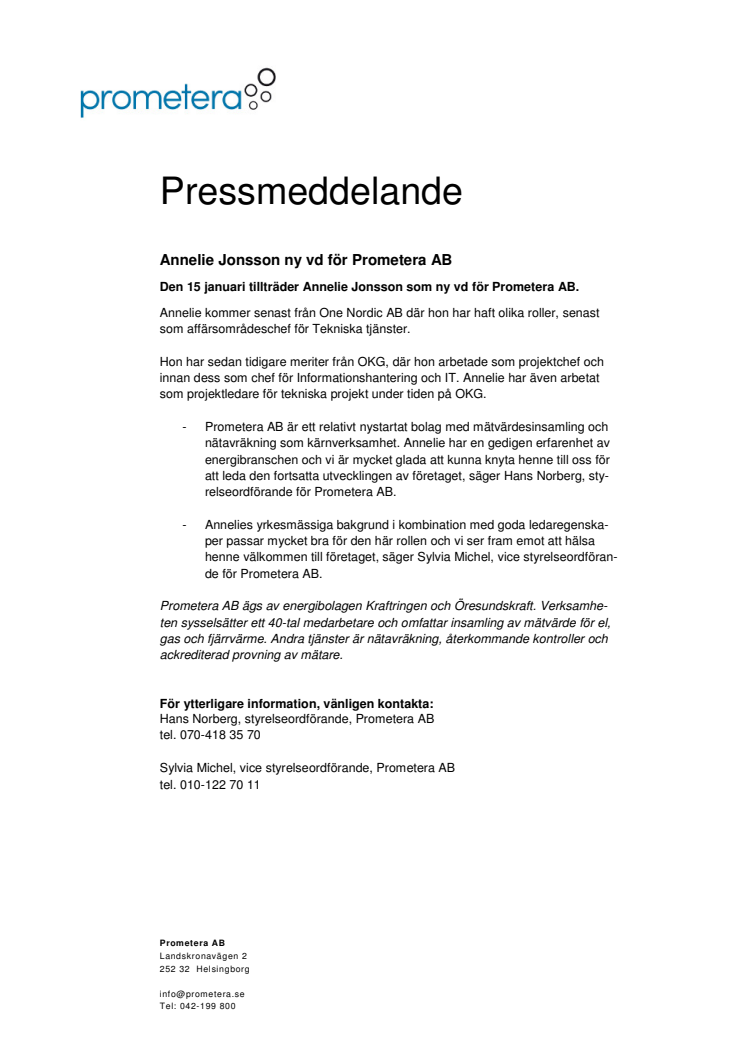 Annelie Jonsson ny vd för Prometera AB