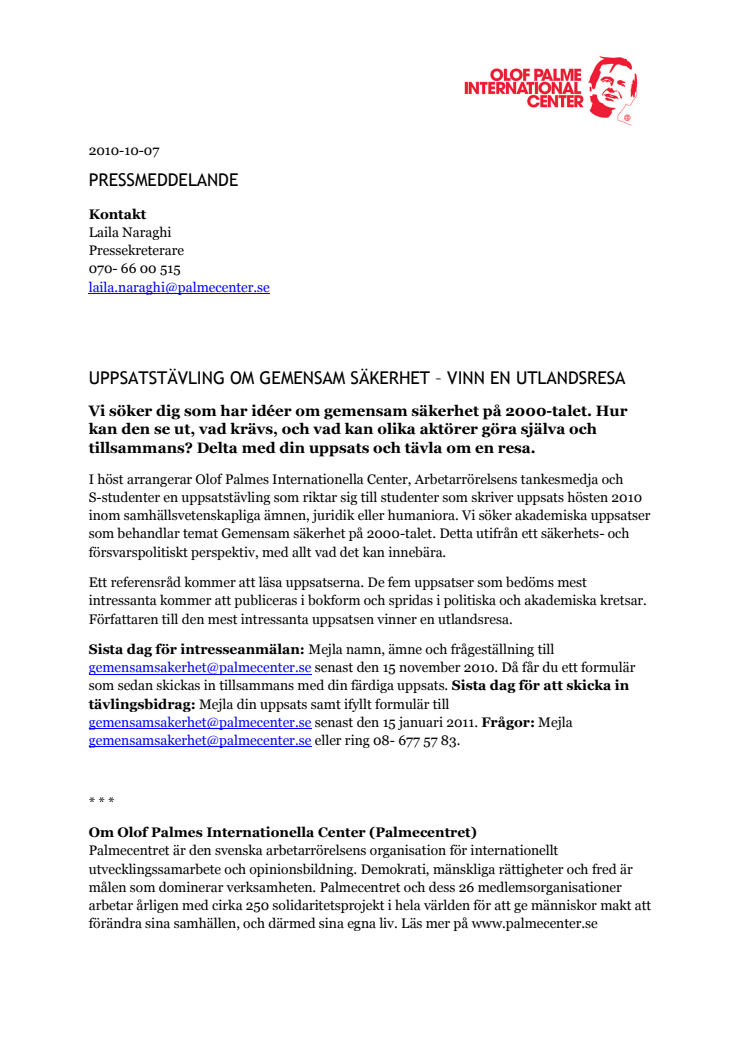 Uppsatstävling om gemensam säkerhet - vinn en utlandsresa