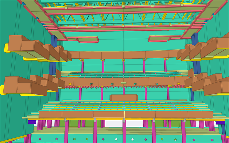 Interiör modellbild av Kulturhuset Sara i Tekla Structures