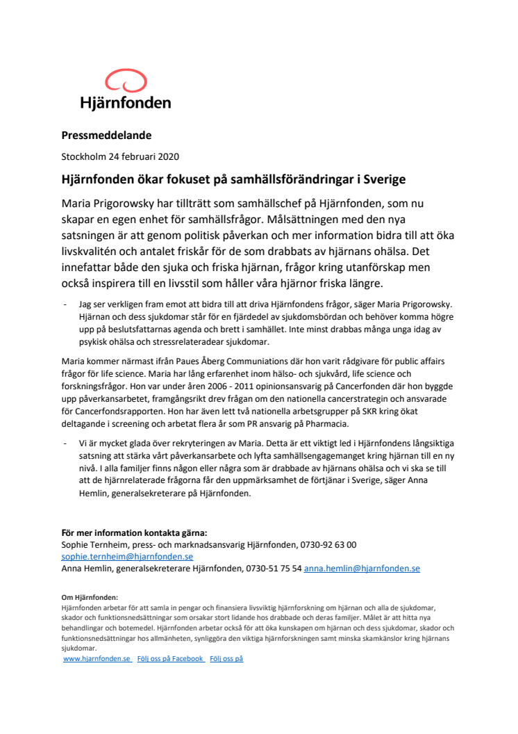 ​Hjärnfonden ökar fokuset på samhällsförändringar i Sverige