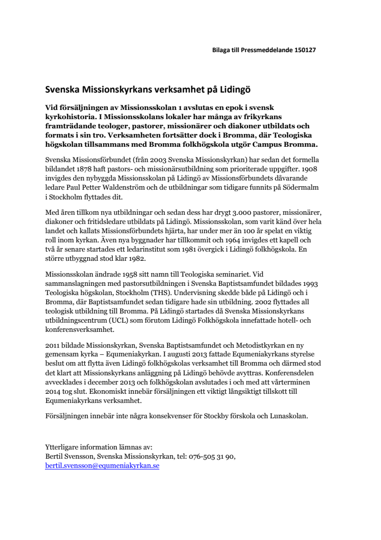 Svenska Missionskyrkans verksamhet på Lidingö