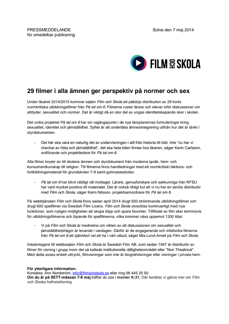 29 filmer i alla ämnen ger perspektiv på normer och sex  