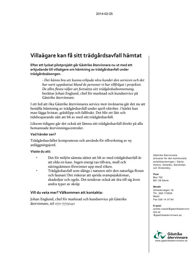 Villaägare kan få sitt trädgårdsavfall hämtat