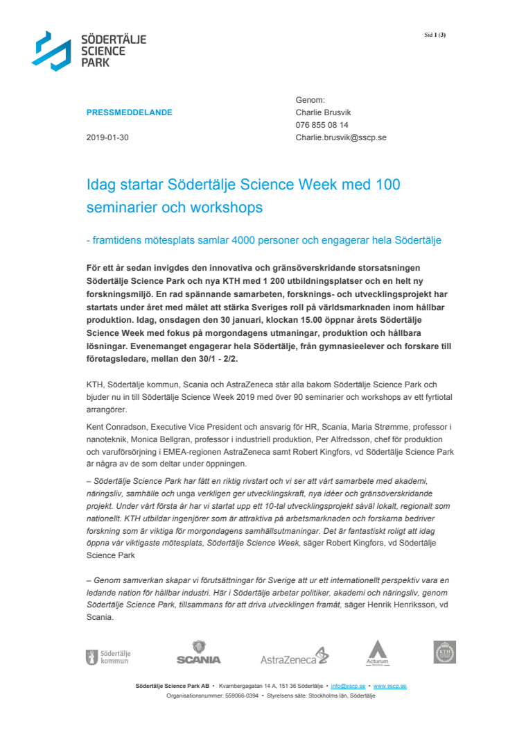 Idag startar Södertälje Science Week med 100 seminarier och workshops - framtidens mötesplats samlar 4000 personer och engagerar hela Södertälje 
