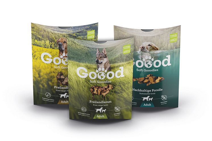 Goood_Snacks_Freilandlamm_Freilandhuhn_Nachhaltige Forelle_©Goood Petfood