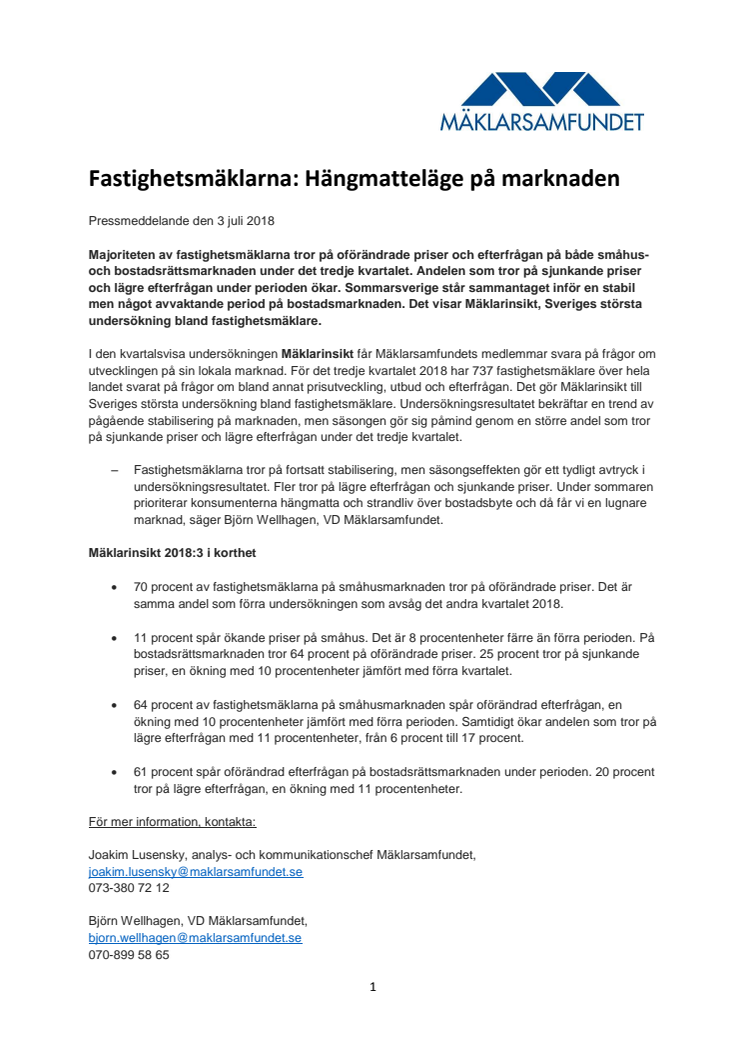 Fastighetsmäklarna: Hängmatteläge på marknaden