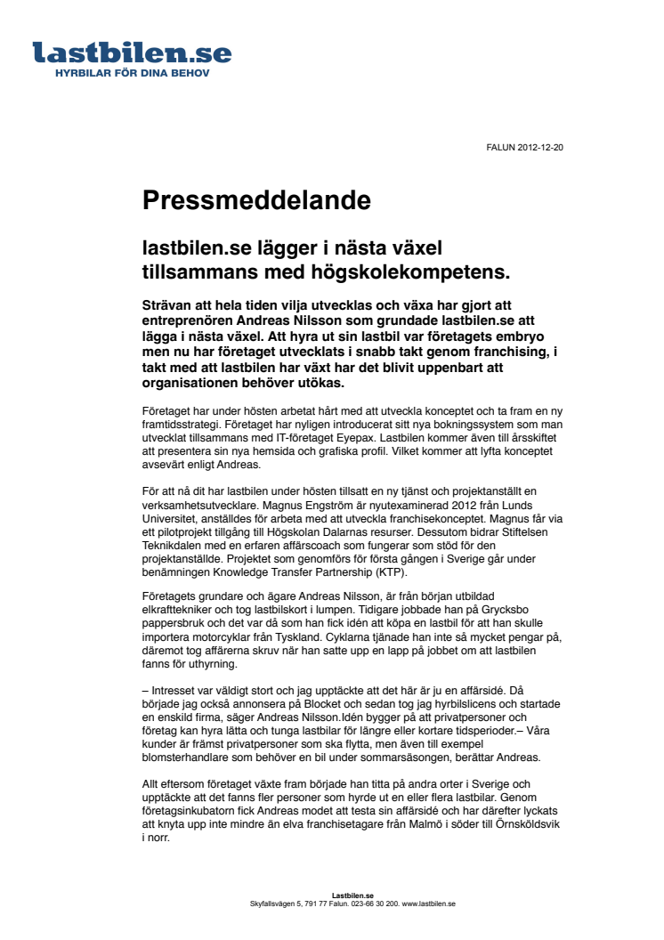 Lastbilen.se lägger i nästa växel tillsammans med högskolekompetens