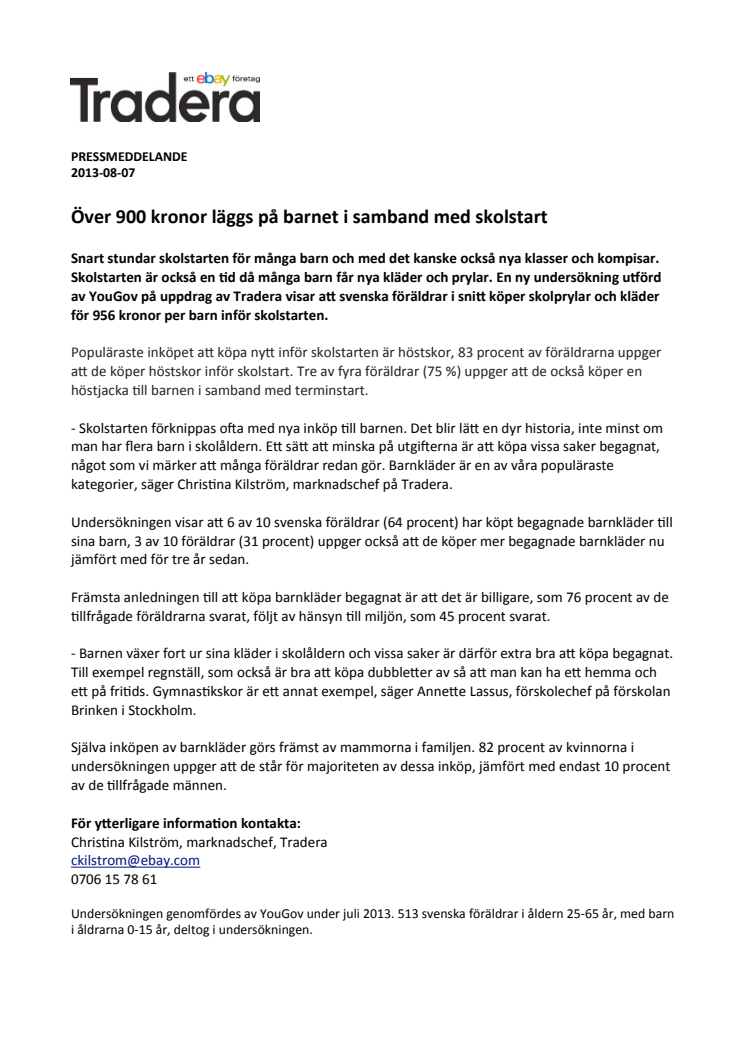 Över 900 kronor läggs på barnet i samband med skolstart
