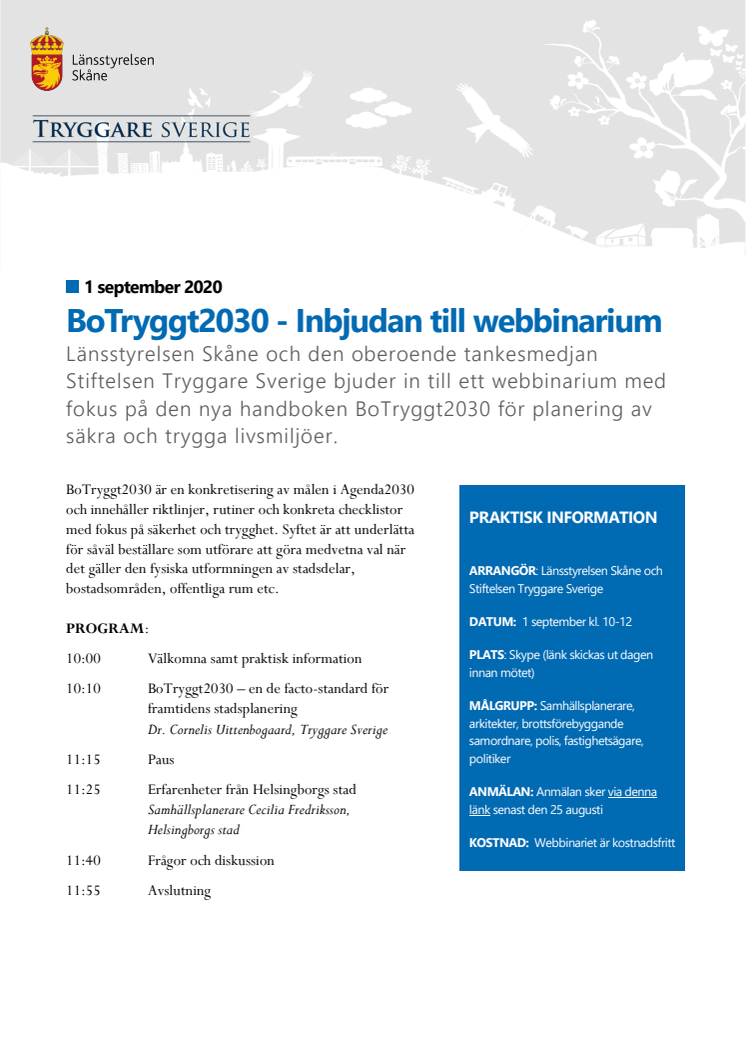 BoTryggt2030 - Säkra och trygga livsmiljöer, Länsstyrelsen i Skåne, 1 september