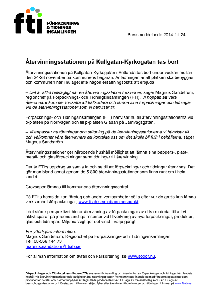 ​Återvinningsstationen på Kullgatan-Kyrkogatan tas bort