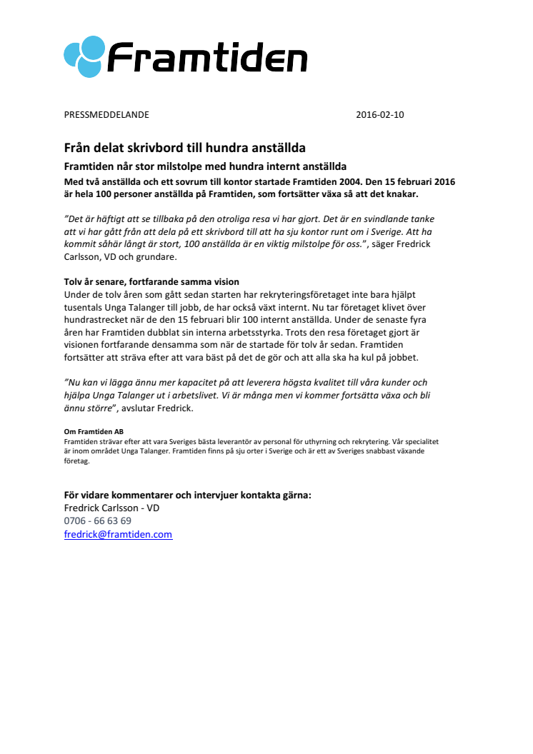 Från delat skrivbord till hundra anställda