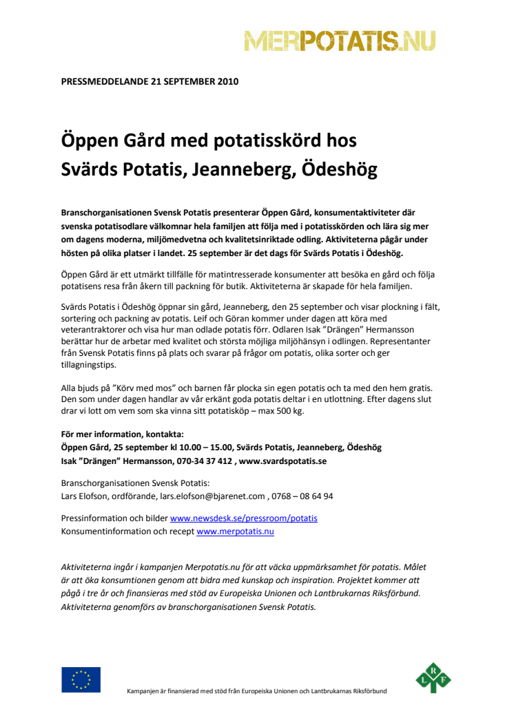 Öppen Gård med potatisskörd hos Svärds Potatis i Ödeshög