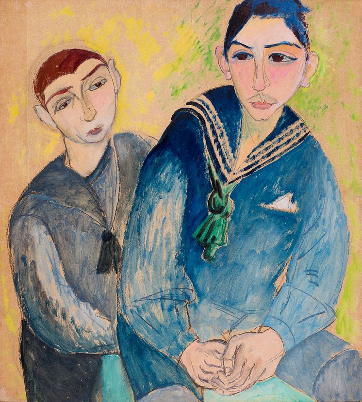 Sigrid Hjertén, Sicke och Svenne, 1917, olja och krita på papp-pannå, 81 x 72 cm