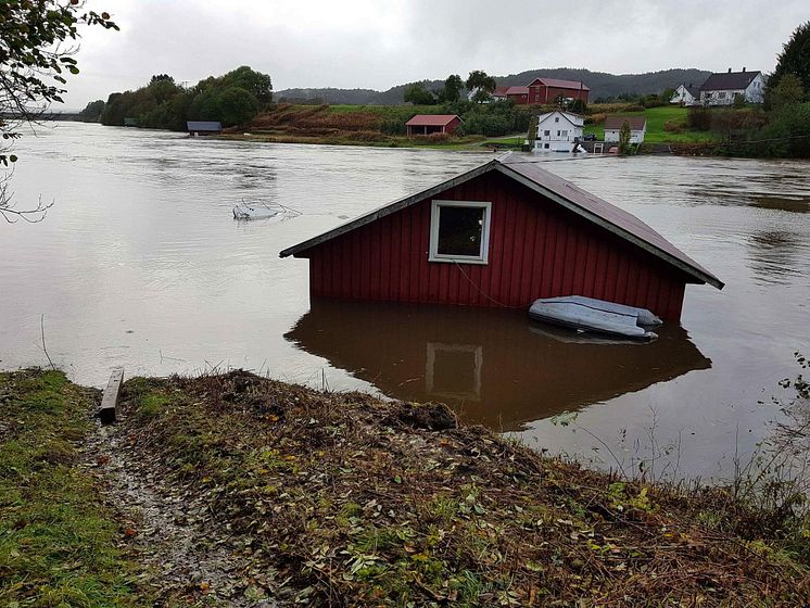 Oversvømmelse etter regnvær på Sørlandet
