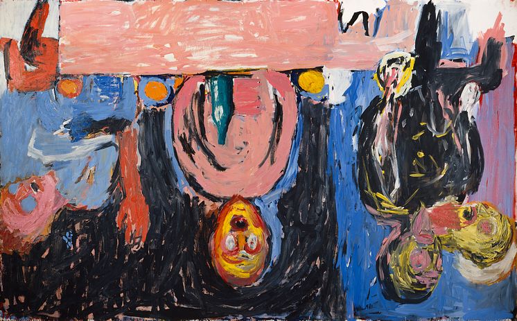 Georg Baselitz, Nachtessen in Dresden, 1983, Olje på lerret, © Georg Bazelitz 2025, Foto: Kunsthaus Zürich
