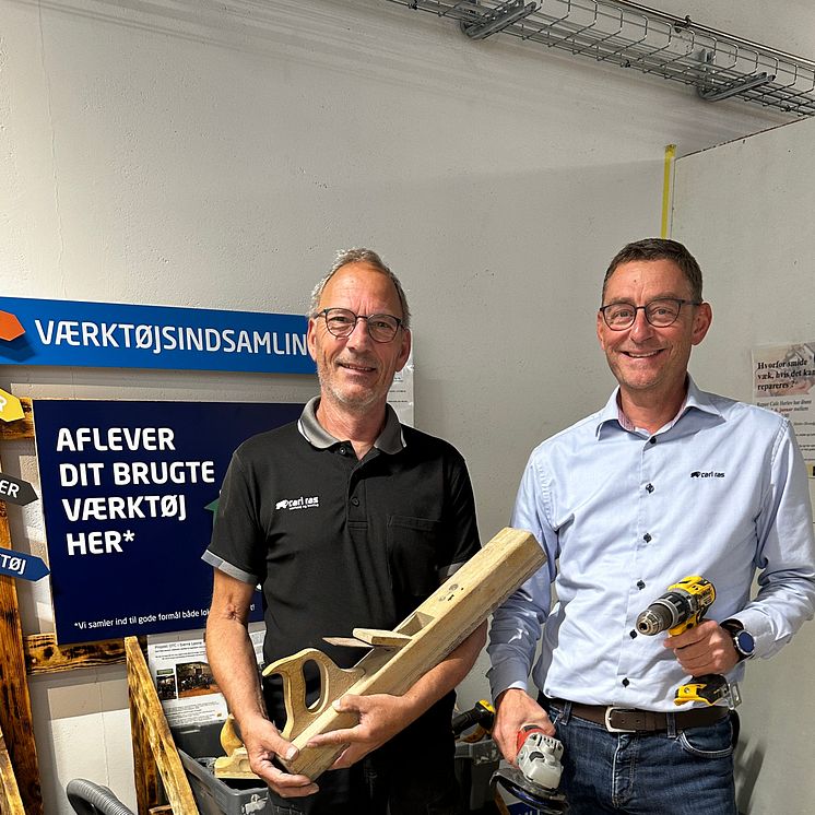 Brian Nielsen (Intern sælger og ansvarlig for håndteringen af værktøjsindsamlingen i Carl Ras) og Jan Brevadt (Bæredygtighedschef i Carl Ras) 