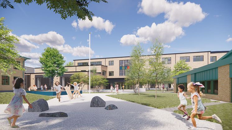 Nydalaskolan Vy från skolgården Upphovsman Arkitektgruppen i Malmö AB.jpg