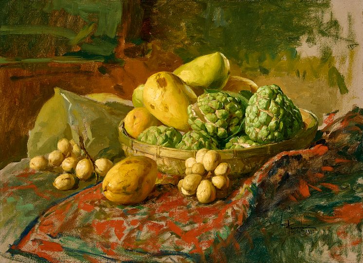 Fernando Amorsolo- Opstilling. Sign. F. Amorsolo Manila 1935. Olie på lærred monteret på plade. 49 x 66..tif