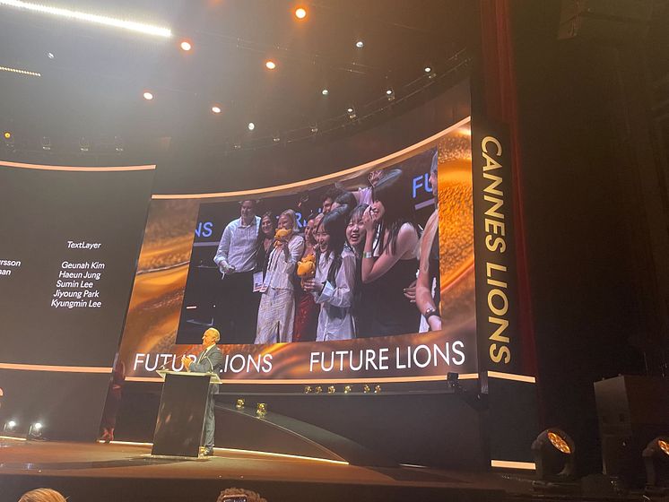 Future Lion Winners on stage at the Lumière Theatre in Cannes.