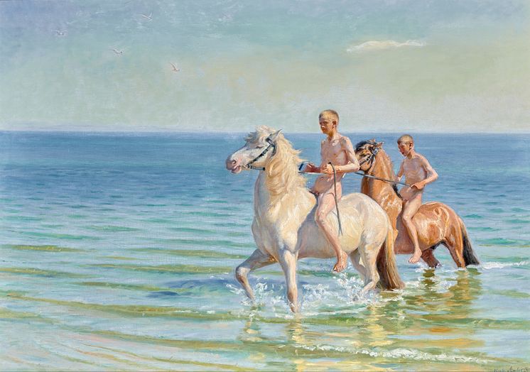 Michael Ancher- -Hestene rides i Bad-. Sign. Mich. Ancher 1900. Olie på lærred. 77 x 111_.jpg