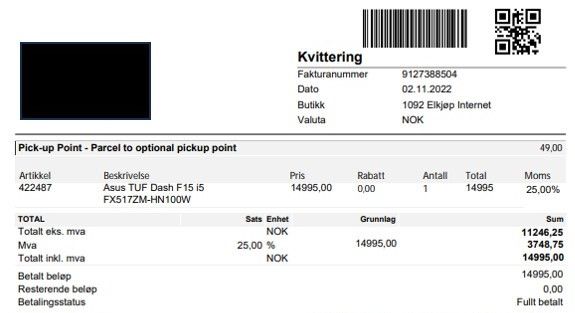 Kvittering svindel fra Elkjøp