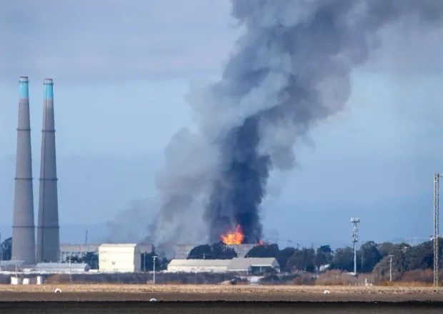 Smoke and flames are seen from Castroville as a fire at the Vistra battery storage plant burns in Moss Landing Calif. on Friday Jan. 17 2025. (Doug Duran_Bay A (003).jpg