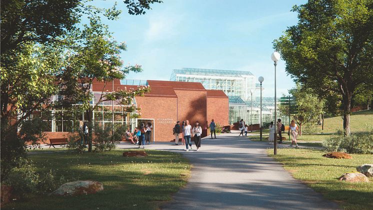 Exteriör illustration över nya växthuset i Botaniska trädgården