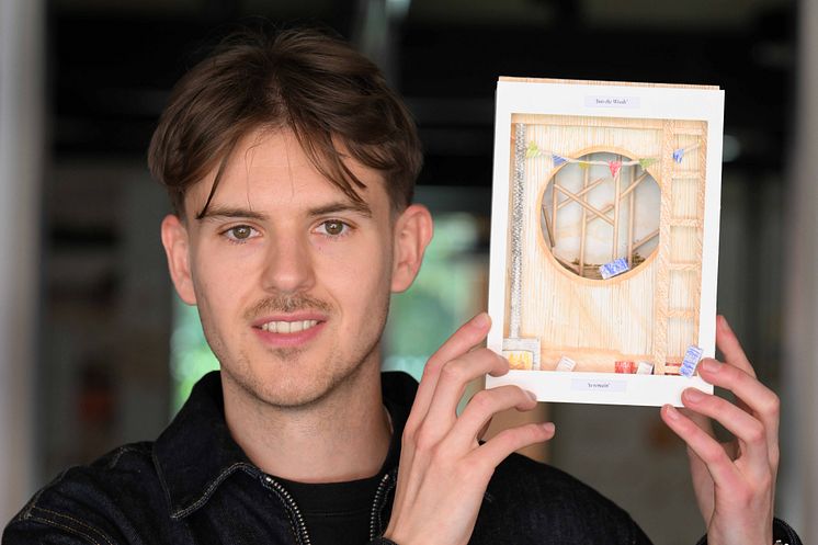 Liam Philpot is pictured in the Architecture studios at Northumbria University with some of his design work.JPG