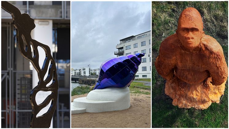 Collage: tre exempel på årets offentliga konst