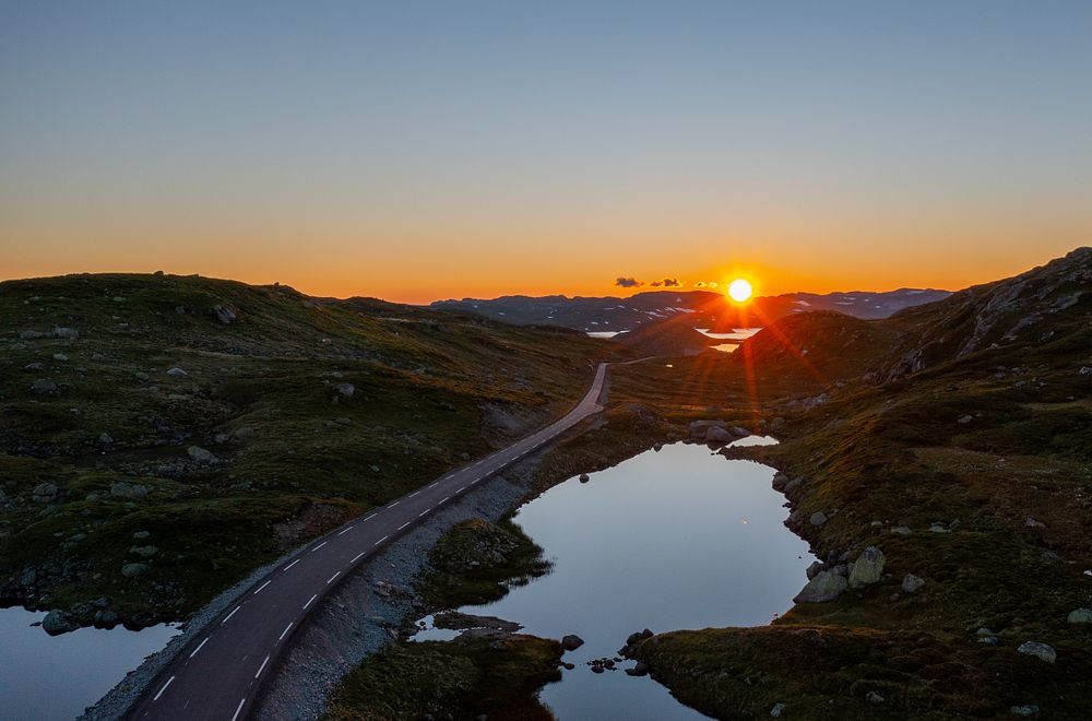 Road, scenery and sunset