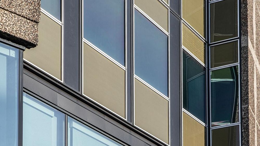 Façade with dynamic glass from ChromoGenics in Drammen, Norway.