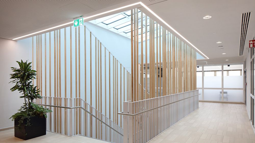 ZfP Südwürttemberg. Lichtkanal integriert, Treppenhaus, Flur