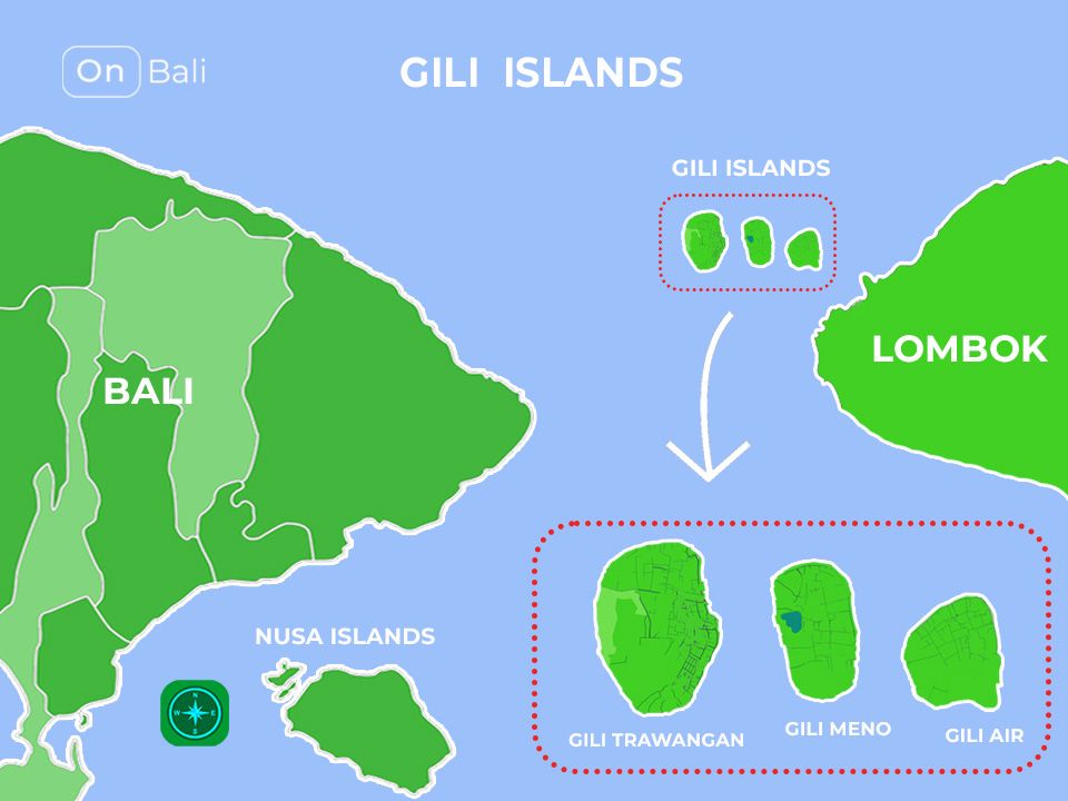 The full and detailed Gili Islands' map