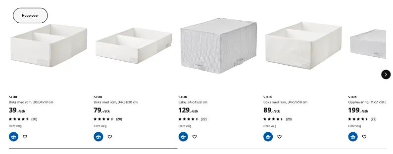 Exempelbild på en hoppa över-länk i produktlistning på IKEA.se