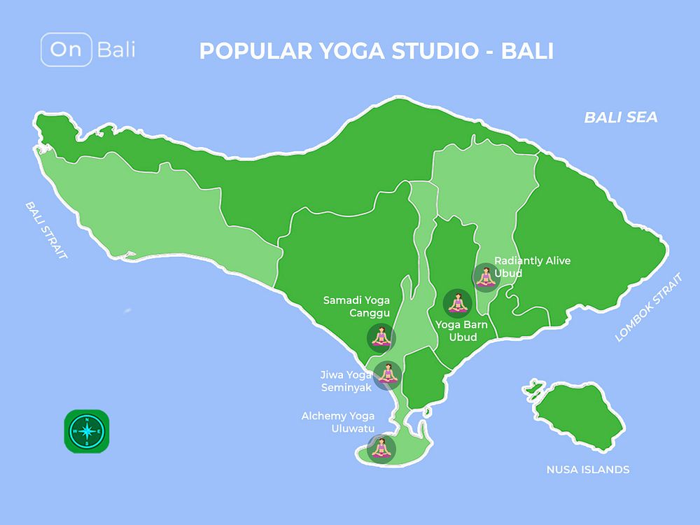 Map of Popular Yoga studios in Bali