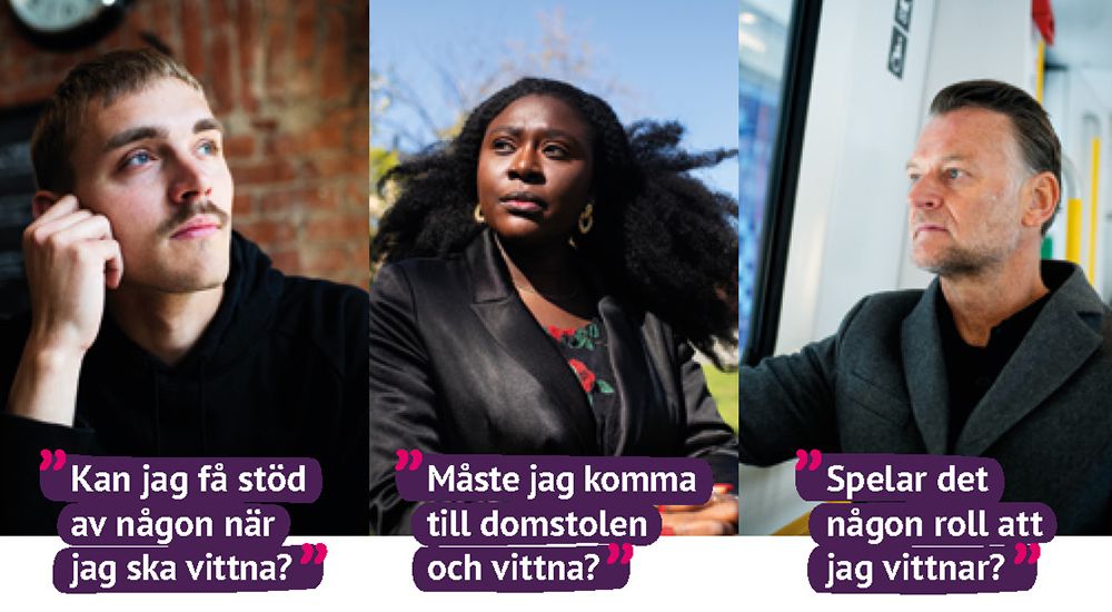 Tre personer som har frågor om att vittna.