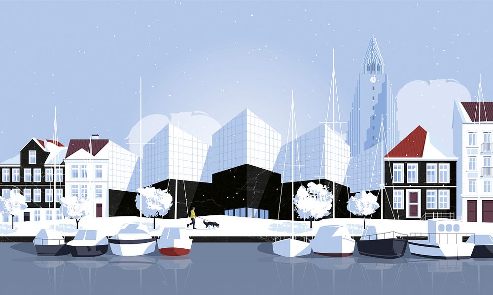 Reykjavik med stadsbild med Dektonfasad