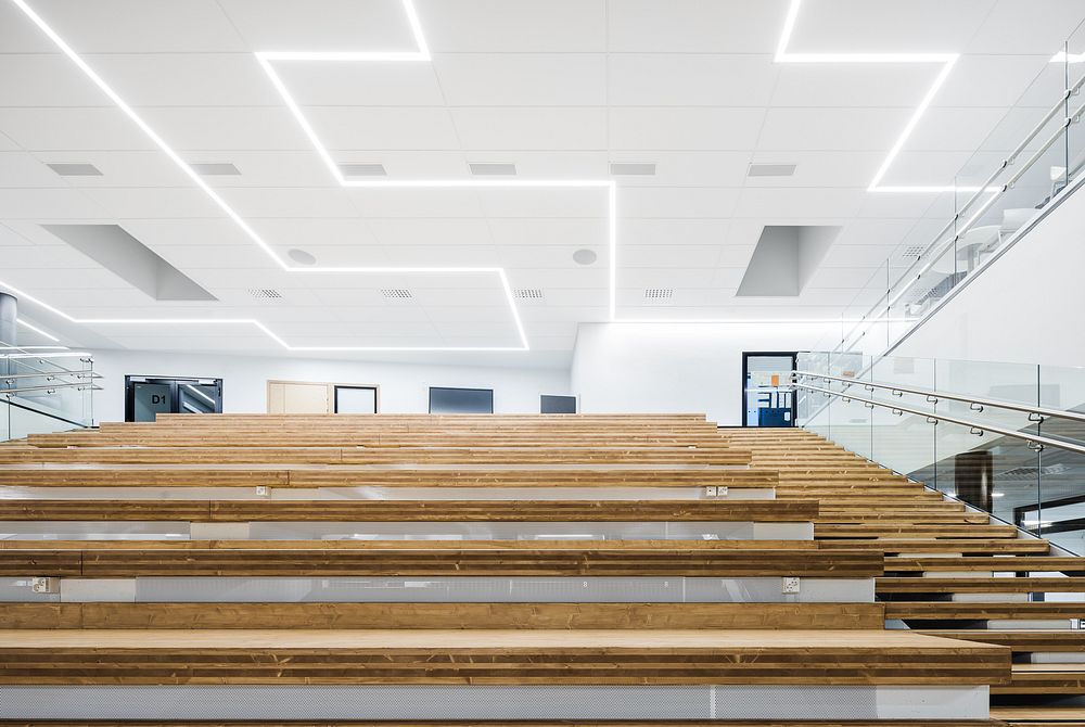 Auditorium of Vihtavuori School Centre, Laukaa, Finland.
