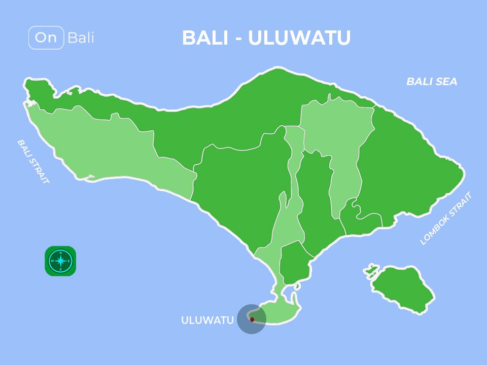 Uluwatu on the map of Bali