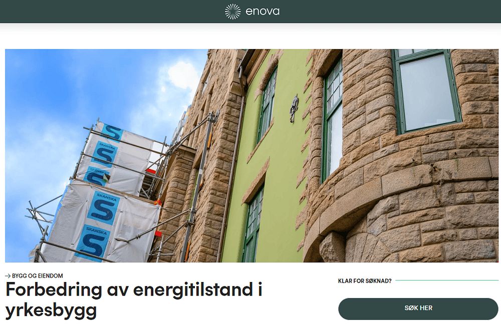 Faksimile av Enovas side for energistøtteordning til bedrift