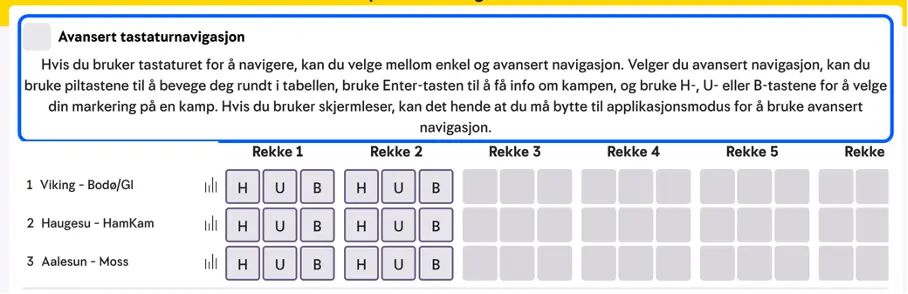 Beskrivning av tangentbordsnavigering blir synlig när området får fokus.