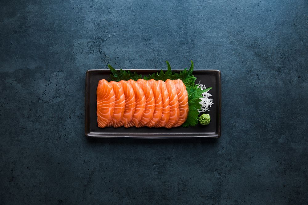 Sashimi on platter.