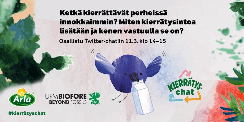 Twitterissä keskustellaan kierrätyksestä 11.3. klo 14–15 